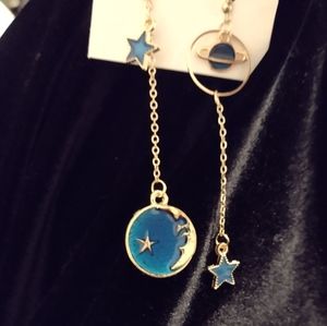 Moon and Star Dangling Earrings